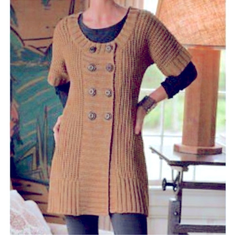 NWT Soft Surroundings Camel City Sweater Wool Blend Shirt Sleeve Cardigan